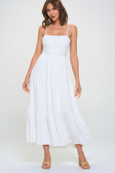 Tierred Tie Back Midi- White