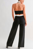 Chanel Vibes Button Halter Set Black