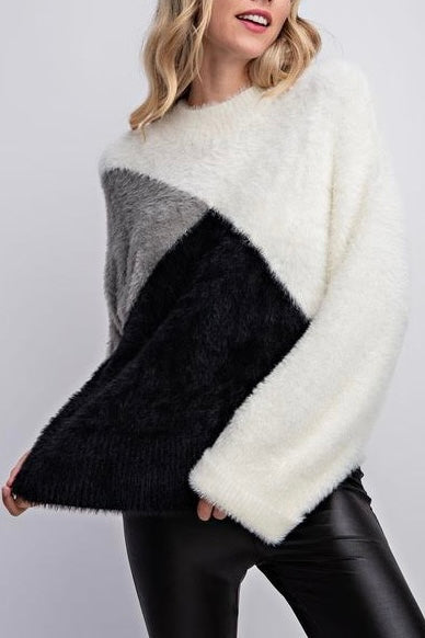 Fuzzy Color Block Sweater
