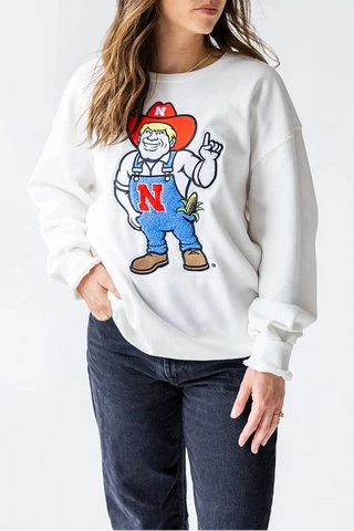Herby Husker Chenille Sweatshirt- White
