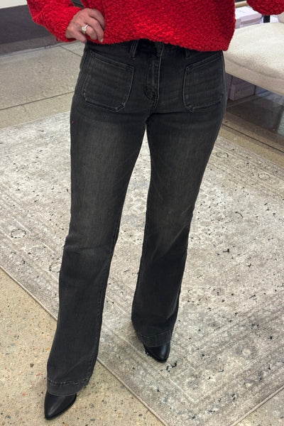 Fying Monkey High Rise Flare -Washed Black