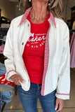 Gingham Trim Denim Jacket- White