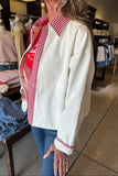 Gingham Trim Denim Jacket- White