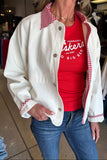 Gingham Trim Denim Jacket- White
