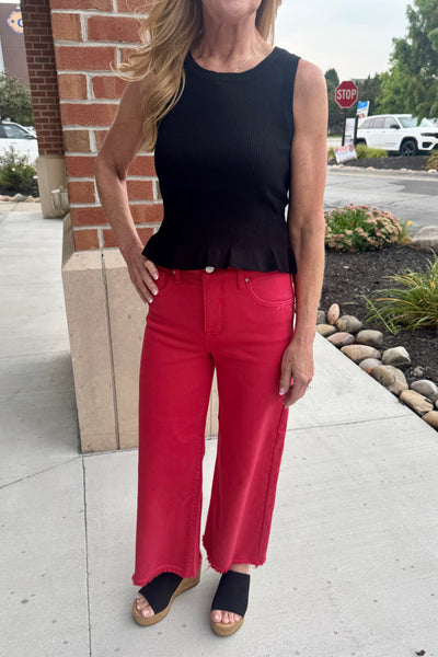 Risen Tummy Control HR Crop Jean- Scarlet Red