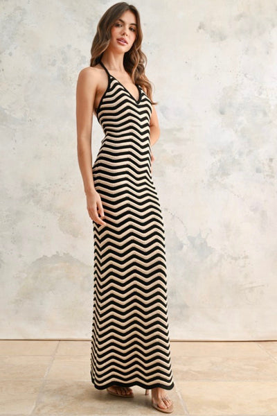 Muse Knit Maxi Dress Tan/Black