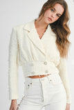 Tweed Collar Cropped Jacket With Rhinestone Button FINAL SALE