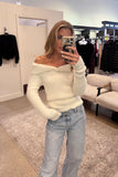 Off Shoulder Twister Detail Fuzzy Sweater Top - Ivory