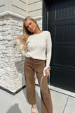 Espresso High Rise Barrel Jeans