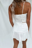 Palm Breeze Linen Skirt White