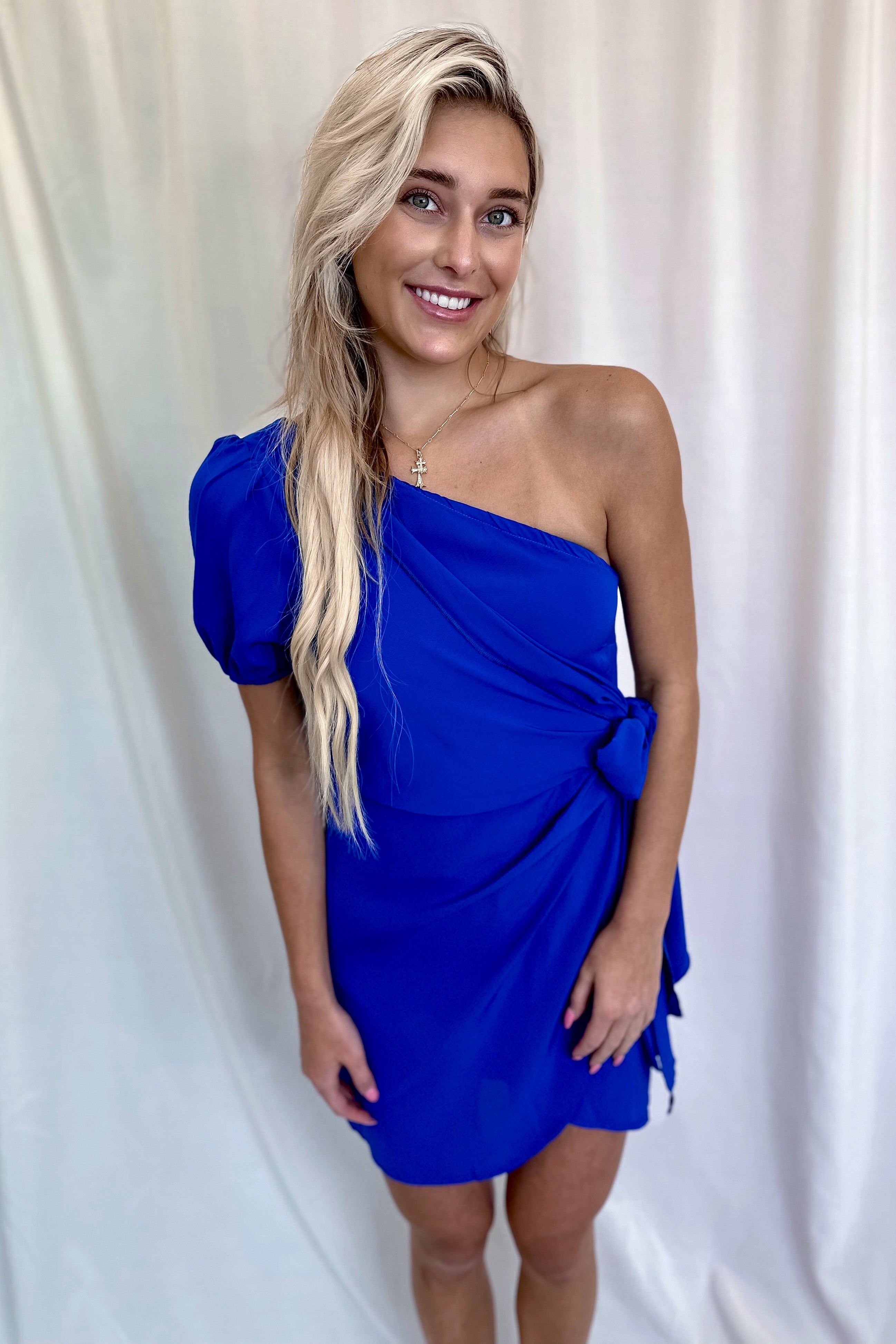 Royal Blue One Shoulder Mini Dress- FINAL SALE Mesh Royal Blue One Shoulder Mini Dress- FINAL SALE Mesh