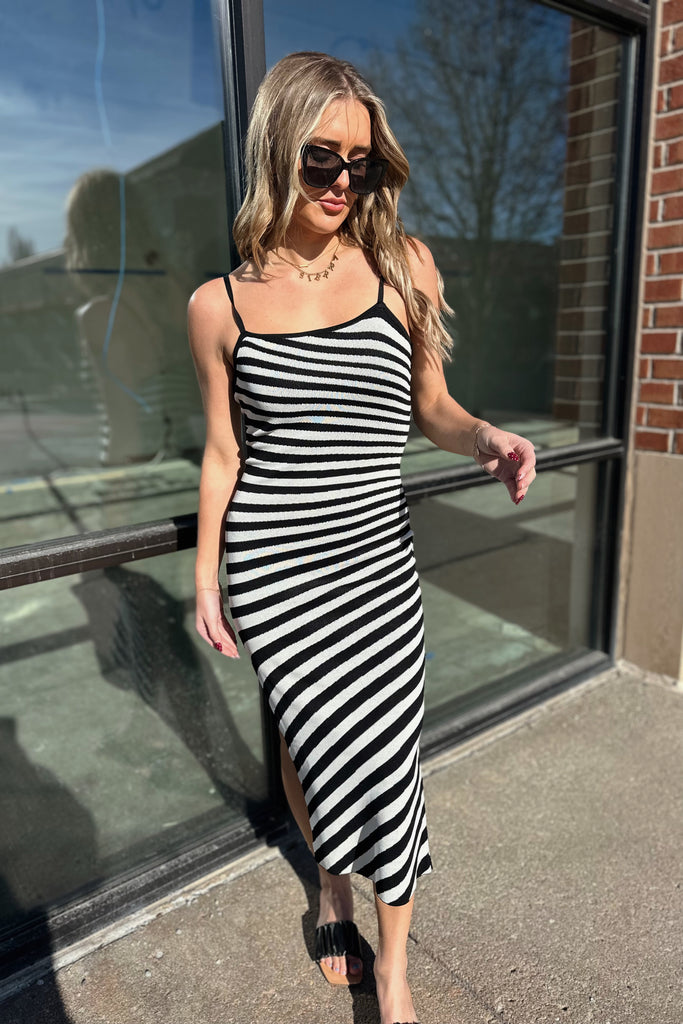 Addie Stripe Dress Cream/Black