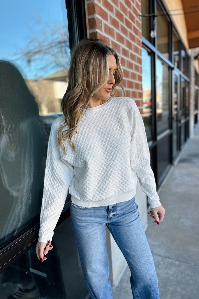 Mila Herringbone Sweater White