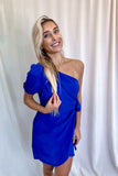 Royal Blue One Shoulder Mini Dress- FINAL SALE