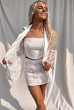 Yours Truly Lace Blazer/Skirt Set White-FINAL SALE