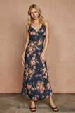 Petals & Lace Trim Maxi Dress- Navy