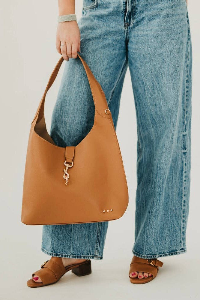 Haddie Hobo Vegan Leather Tote: Brown