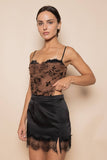 LACE BURN OUT VELVET FLORAL MESH THONG BODYSUIT-  BROWN/BLACK