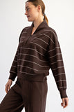 Scuba Zipper V neck- Brown