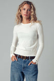 Polished Button Cuff Slim Knit Top: Ivory
