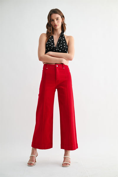 Lauren Wide Leg Ankle Jean- Red