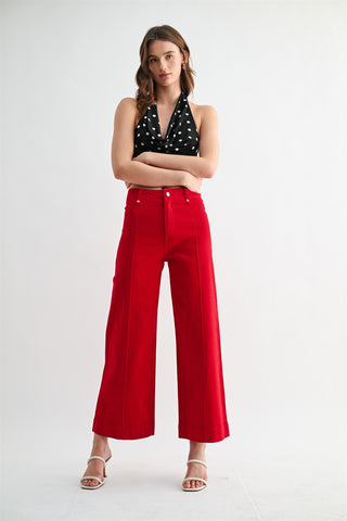 Lauren Wide Leg Ankle Jean- Red