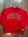 Huskers Gingham Mock Sweatshirt- Red