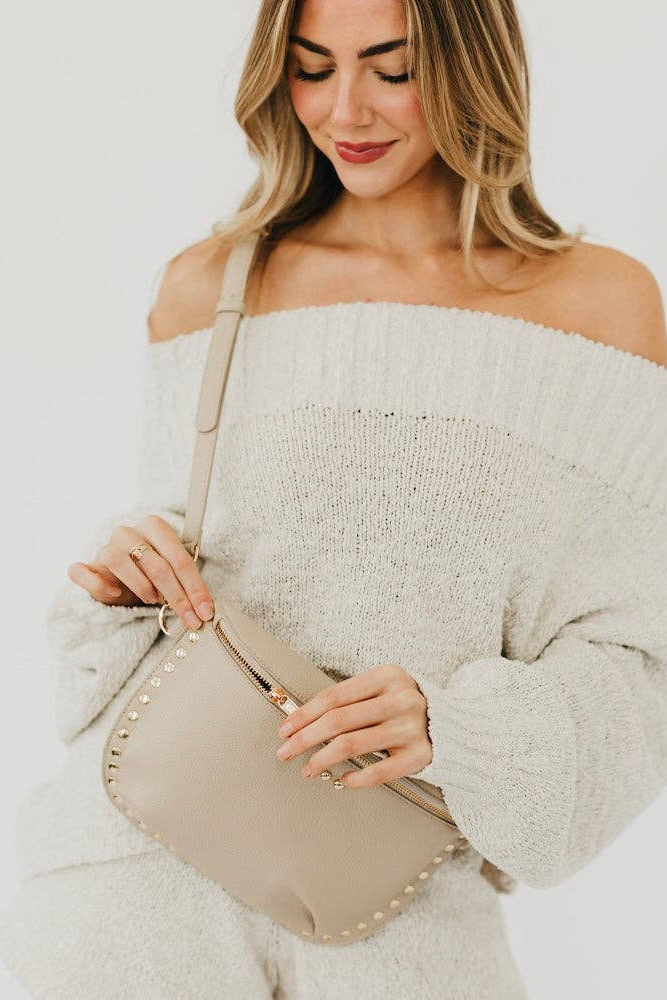 Pebble Sabrina Studded Bum Bag: Taupe