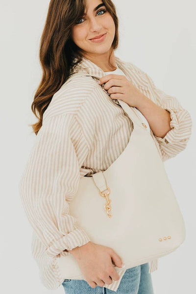 Haddie Hobo Vegan Leather Tote: Cream