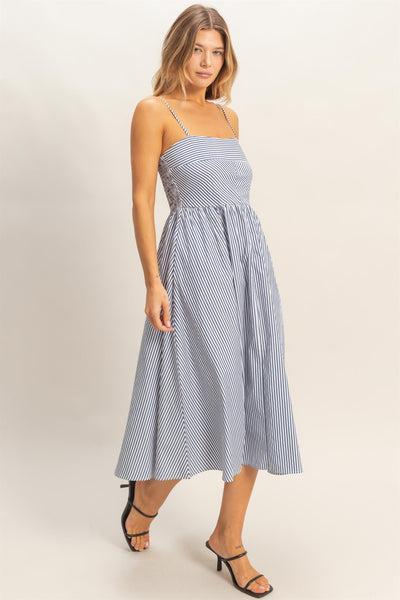 Hamptons Stripe Midi Dress- Navy