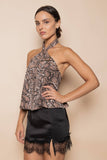 SNAKE ANIMAL PRINT HALTER BUCKLE TOP- BROWN