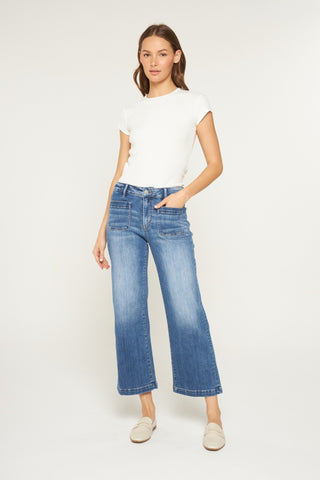 Briar Mica High Rise Crop Wide Leg Jeans- crew blue