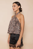 SNAKE ANIMAL PRINT HALTER BUCKLE TOP- BROWN