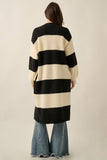 Striped Knit Open-Front Duster Pocket Cardigan: Black-Cream