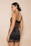 LACE BURN OUT VELVET FLORAL MESH THONG BODYSUIT-  BROWN/BLACK