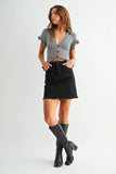 Just Black Mini A Line Frayed Skirt - BLACK