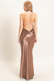 Satin Cowl Neck Maxi Dress- Bronze