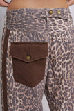 Leopard Print Wide-Leg Pants with Side Stripe: Leopard