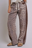 Leopard Print Wide-Leg Pants with Side Stripe: Leopard