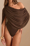 Draped Sheer Bodysuit- Brown