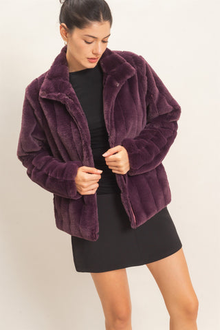 Faux Fur Jacket- Plum