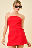 Strapless Denim Wrap Skort Romper- Red