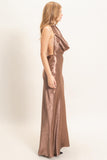 Satin Cowl Neck Maxi Dress- Bronze