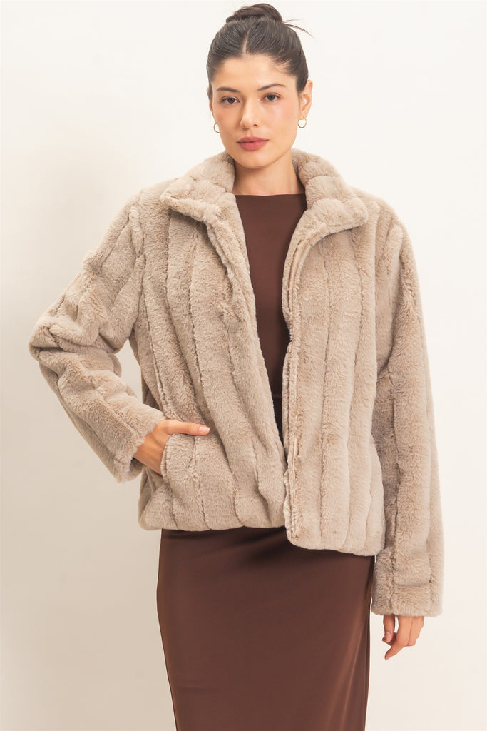 Faux Fur Jacket- Taupe