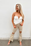 Sand High Rise Straight Crop Jeans