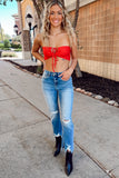 Red Ribbed Knit Halter Crop Top - FINAL SALE