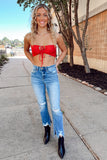 Red Ribbed Knit Halter Crop Top - FINAL SALE