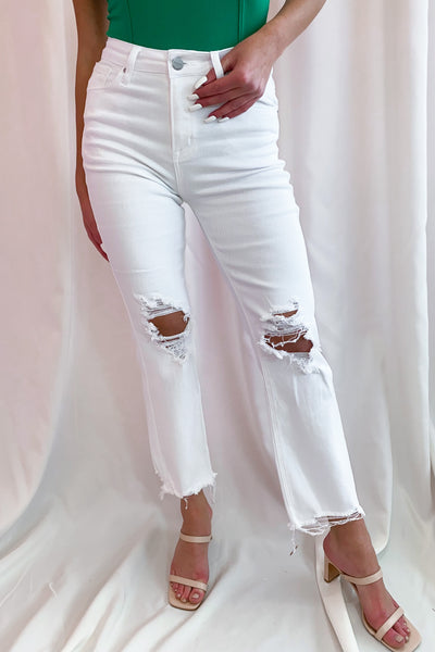 White High Rise Straight Crop Jeans- FINAL SALE
