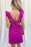 Magenta Ruffle Sleeve Cut Out Mini Dress