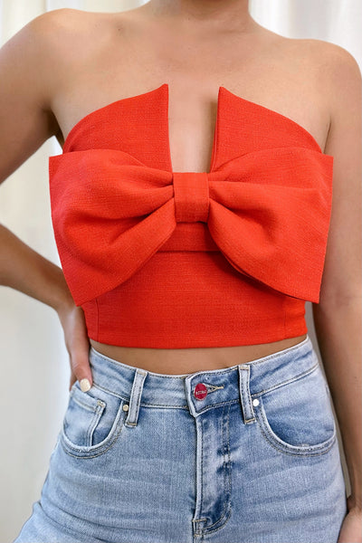 Ruby Red Strapless Bow Top- FINAL SALE
